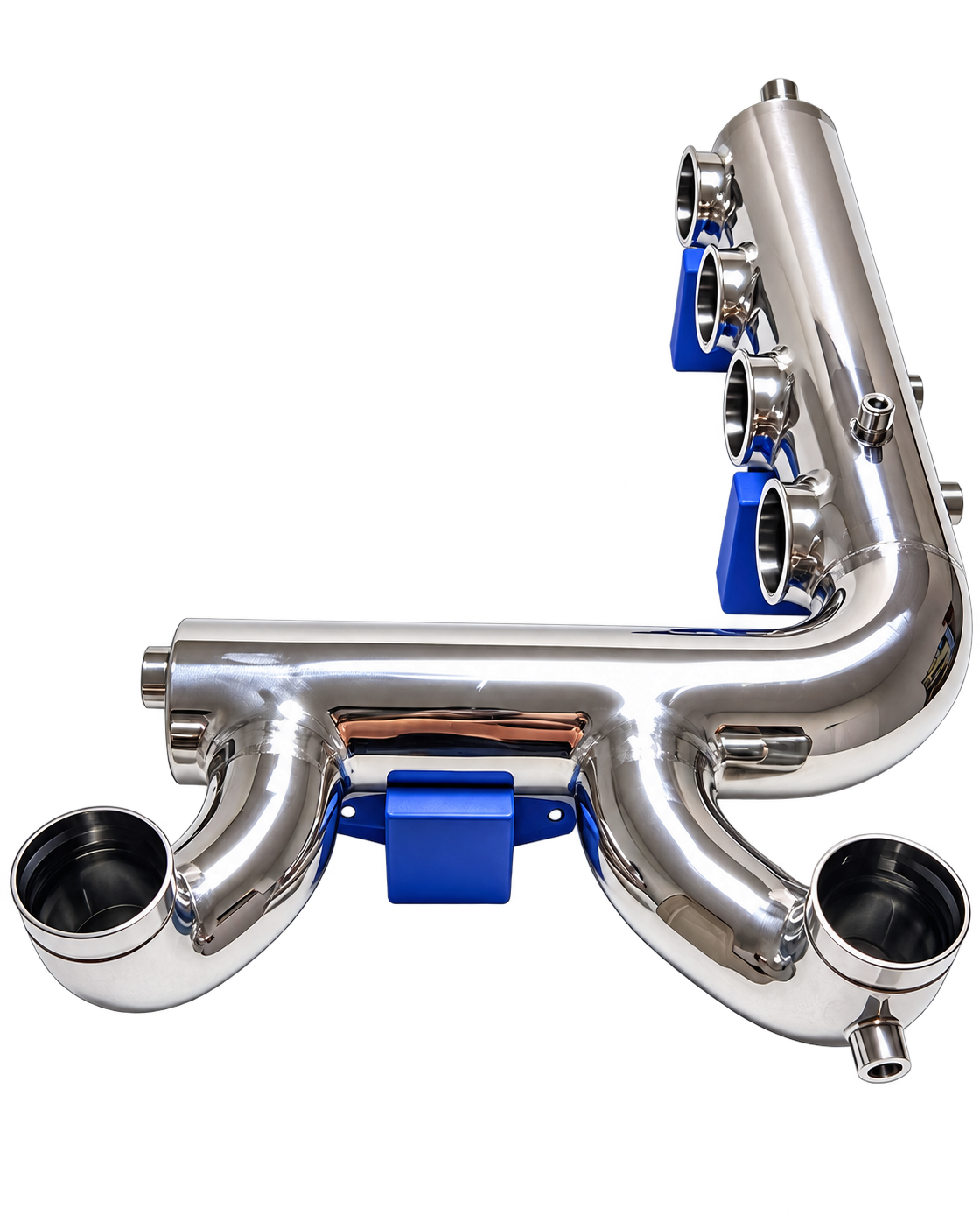 Stainless branched connection assembly with mounting brackets