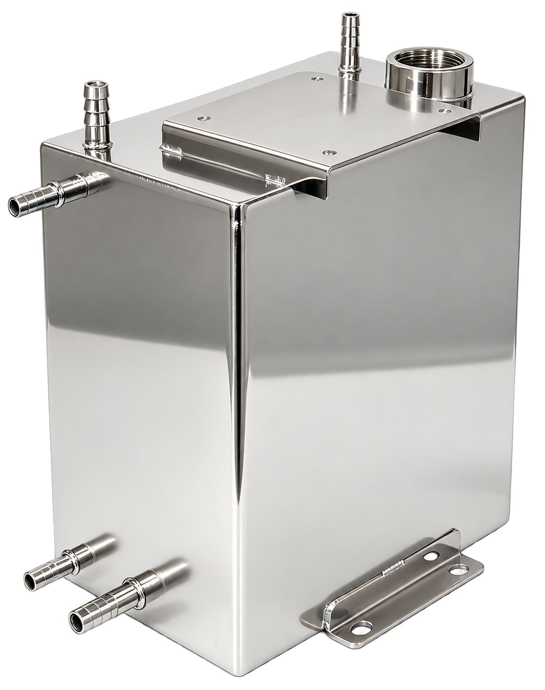 Stainless tank with ports and mounting feet