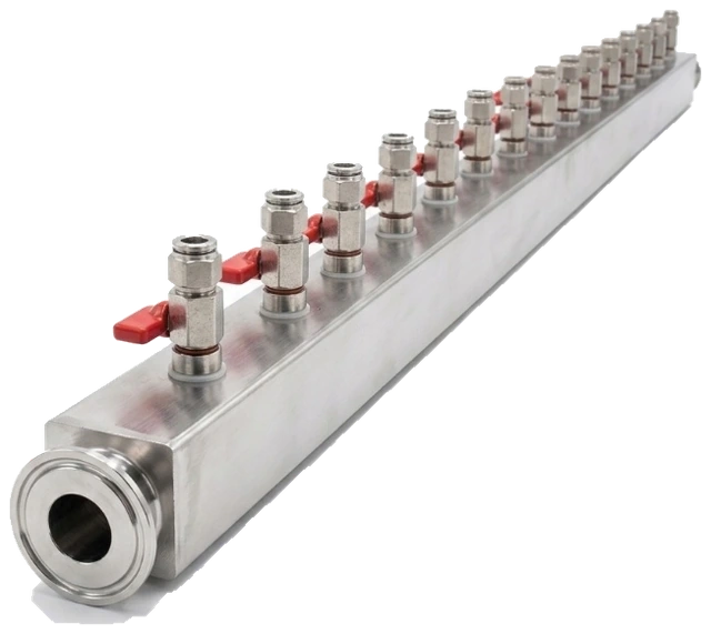 distribution valved stainless manifold assembly